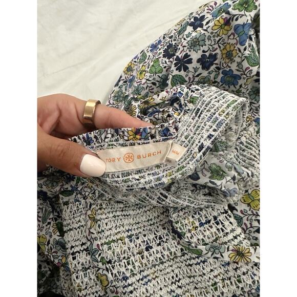 EUC Tory Burch Smocked Dress Red Floral Print Size Medium Resort Beach - Picture 7 of 7